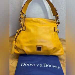 Dooney & Bourke Teagan Hobo Bag Yellow Smooth Leather Tassel Side Shoulder Purse